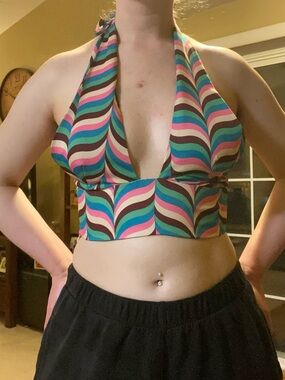 ZARA retro multi-color halter crop top